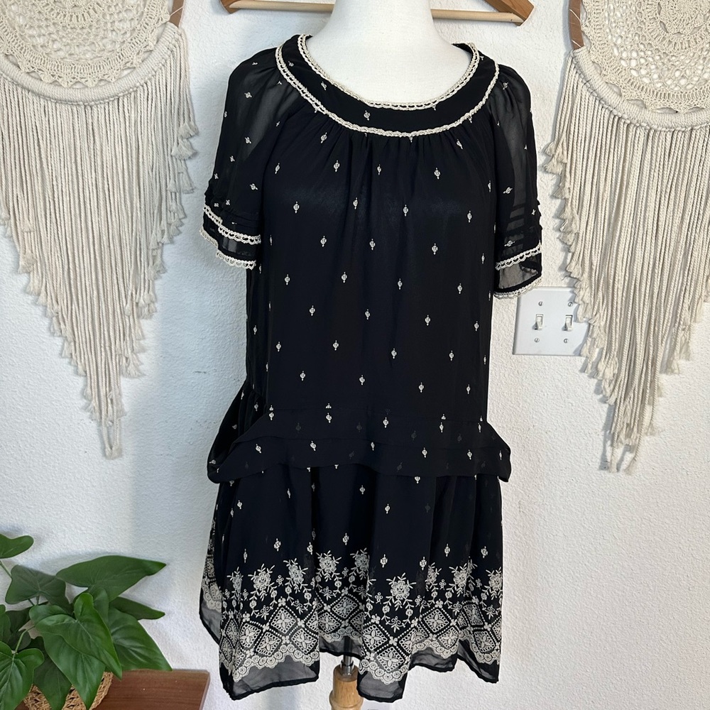 Axes black and cream large oversized pocket mini dress medium